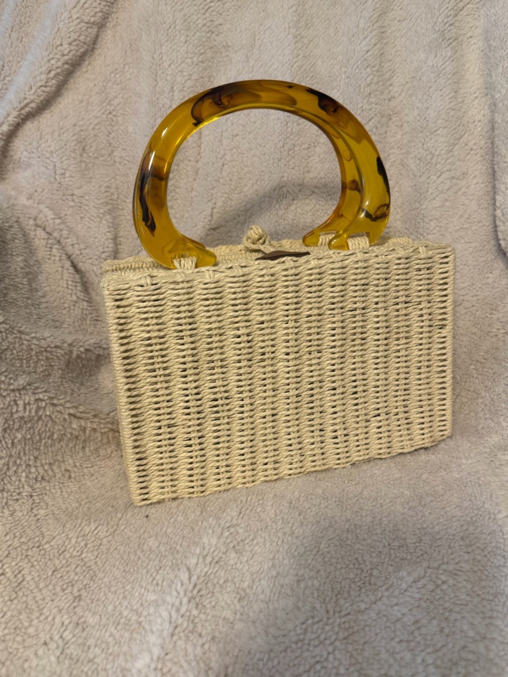 Brixton Cream Woven Mini Bag with Amber Handle